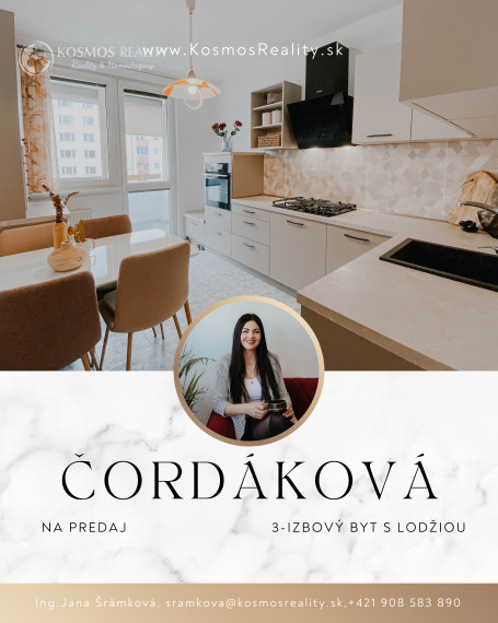 REZERVOVANE- 3izbový byt, lodžia, Čordákova-KVP, Košice