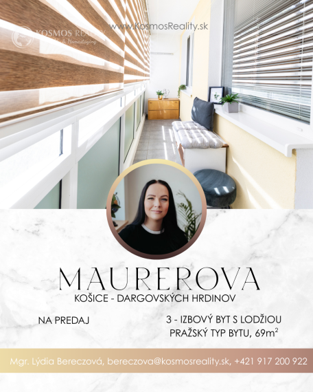 Na predaj priestranný 3-izbový byt s loggiou – Maurerova ulica, Košice – Furča