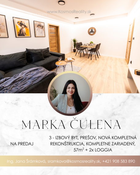 REZERVOVANÉ - Krásny zrekonštruovaný 3-izbový byt, ul.Marka Čulena, Prešov