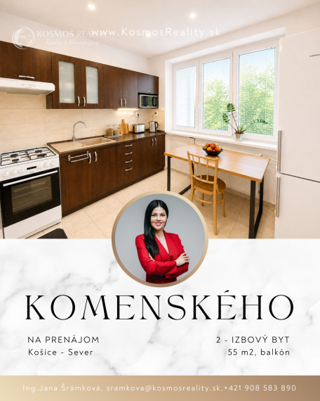 Na prenájom 2 izbový byt, 55m2, Komenského, Košice-Sever