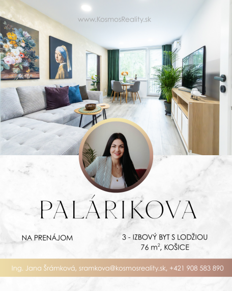Na prenájom 3i byt, Palárikova, lodžia, klíma, Košice-Juh