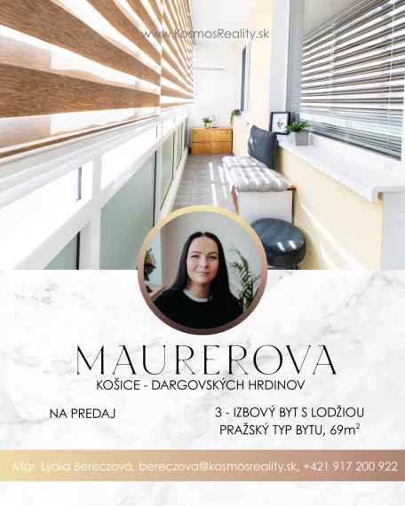 Na predaj 3i byt s loggiou na Maurerovej ulici–Furča, Košice