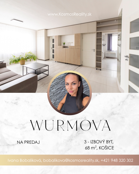 Znížená cena - Na predaj 3 izbový byt, Wurmova, Košice