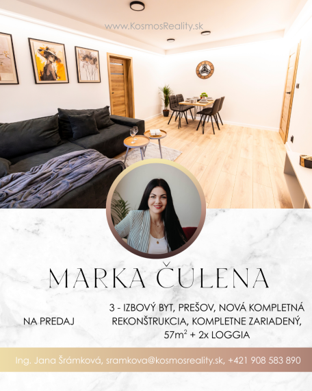 REZERVOVANÉ - Krásny zrekonštruovaný 3-izbový byt, ul.Marka Čulena, Prešov