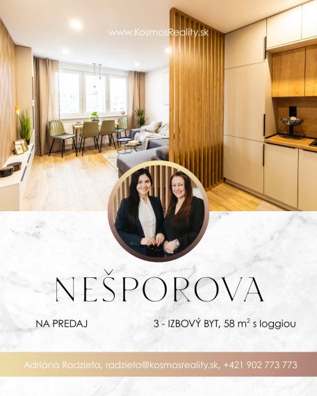 Na predaj nová rekonštrukcia 3i byt Nešporova s loggiou