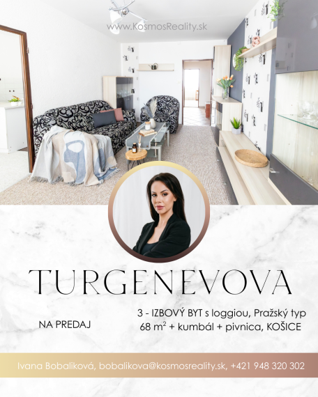 Turgenevova, 3i byt s loggiou, pražský typ, 69m2,Košice-Juh