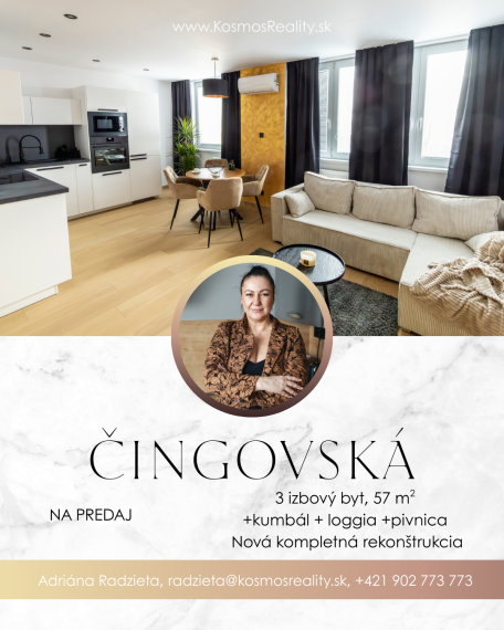 PREDÁM novozrekonštruovaný 3i byt Jazero, ČIngovská ul