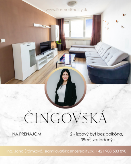 Na prenájom 2 izbový byt, Čingovská, Košice-Nad jazerom