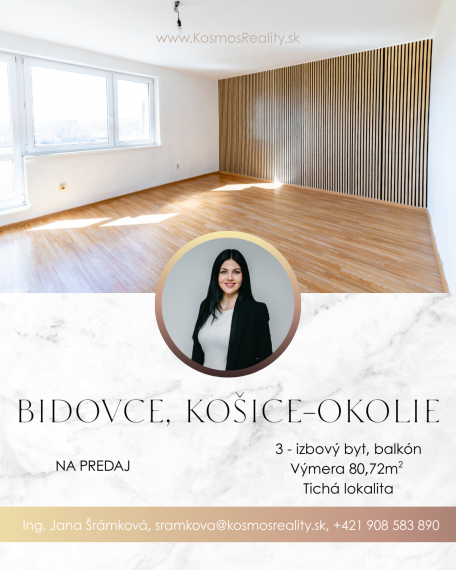 Na predaj 3 izbový byt, 80m2, Bidovce