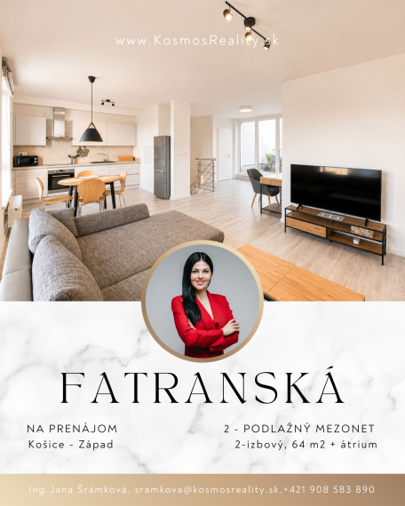 Prenájom, mezonet, Fatranská, Košice, Nová Terasa