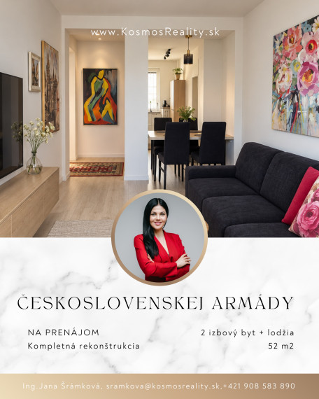 Na prenájom 2i byt, 52m2, Československej armády, Košice